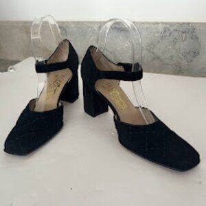 Salvatore Ferragamo Black Suede Block Heels